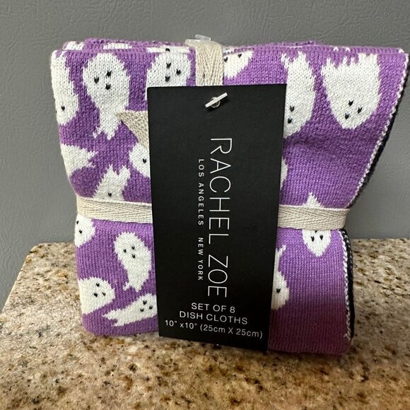 RACHEL ZOE SET OF 8 PURPLE GHOST DISH CLOTHS NWT - Picture 1 of 5
